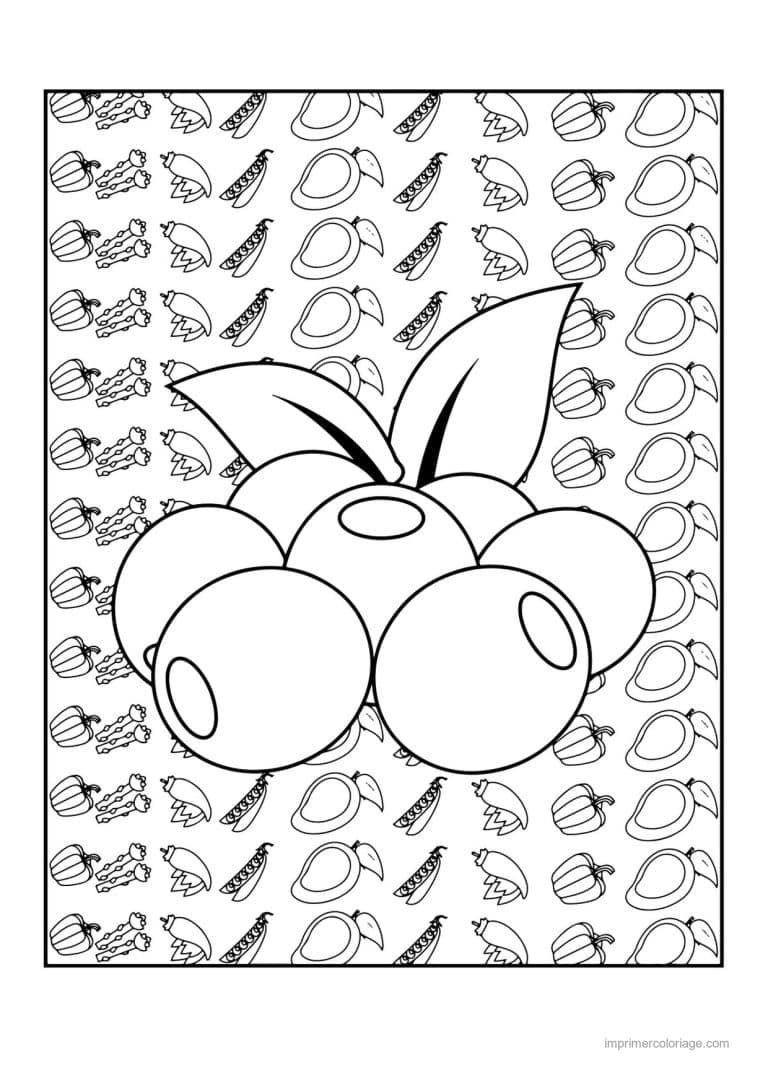 coloriage framboise mure myrtille myrtilles et leurs feuilles - dessin gratuit &agrave; imprimer