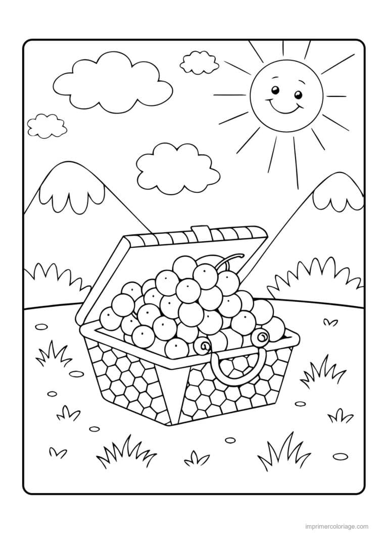 coloriage framboise mure myrtille panier de myrtilles en montagne - dessin gratuit &agrave; imprimer