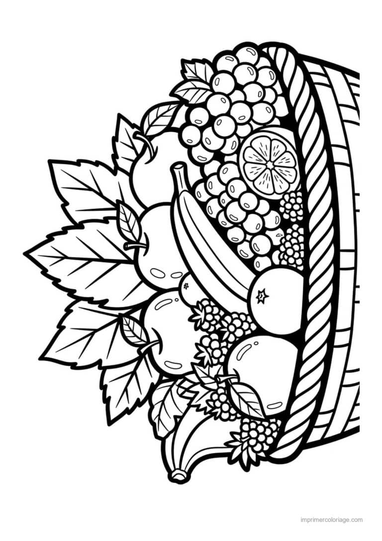coloriage fruits corbeille de banane raisin et agrumes - dessin gratuit &agrave; imprimer