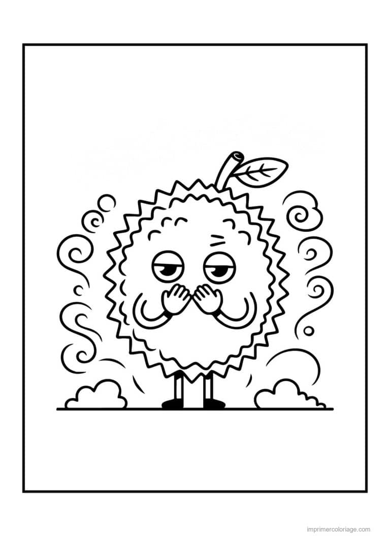 coloriage fruits exotiques durian kawaii et son odeur - dessin gratuit &agrave; imprimer