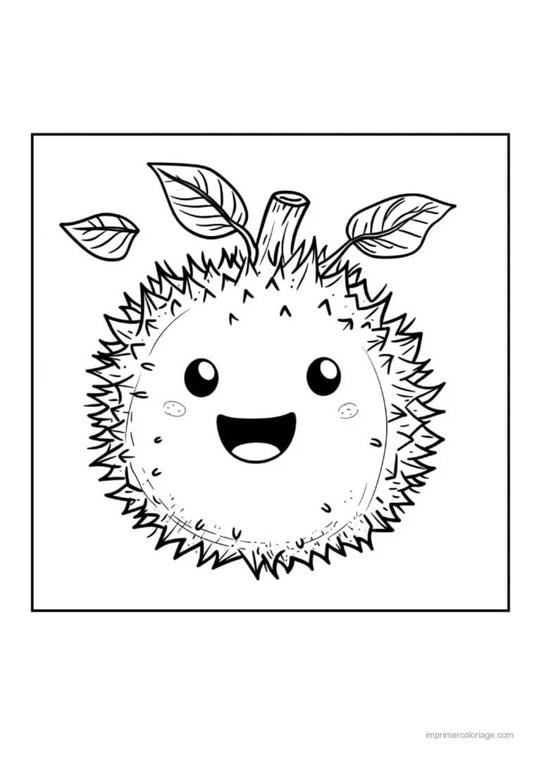 coloriage fruits exotiques durian souriant - dessin gratuit &agrave; imprimer