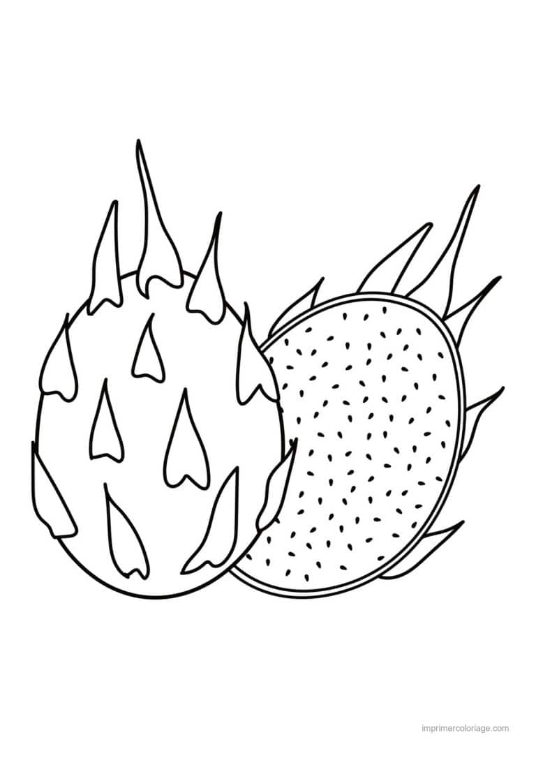 coloriage fruits exotiques fruit du dragon entier et coupe 2 - dessin gratuit &agrave; imprimer