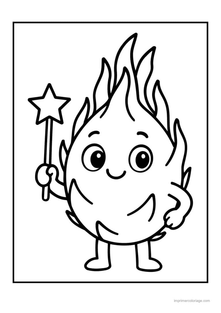 coloriage fruits exotiques fruit du dragon kawaii et sa baguette - dessin gratuit &agrave; imprimer