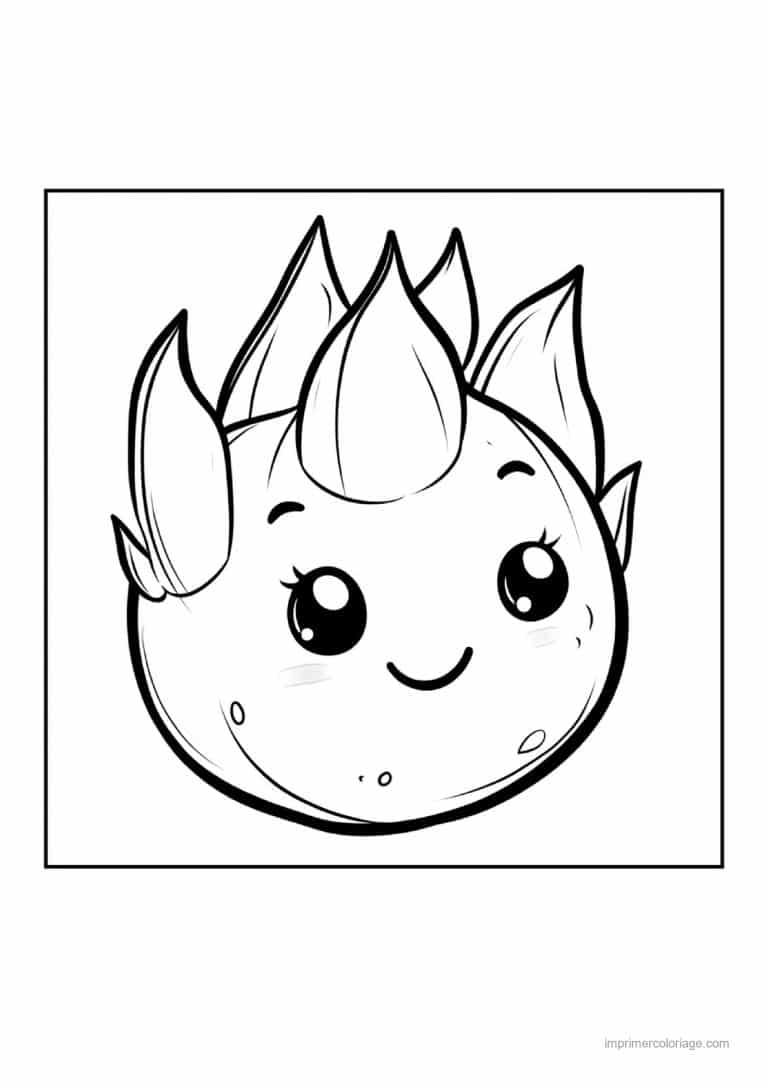 coloriage fruits exotiques fruit du dragon souriant - dessin gratuit &agrave; imprimer