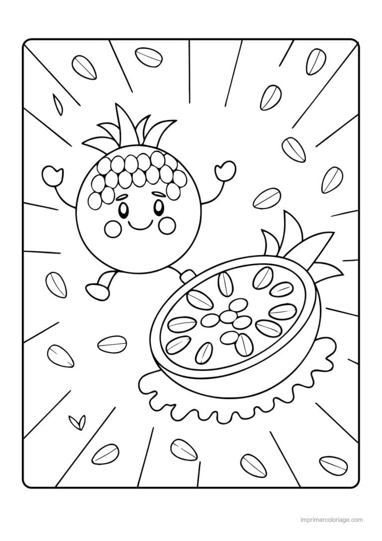 coloriage fruits exotiques fruit exotique kawaii et sa moitie - dessin gratuit &agrave; imprimer