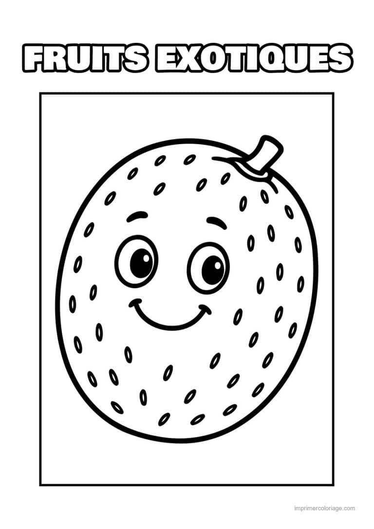 coloriage fruits exotiques grenadille kawaii souriante - dessin gratuit &agrave; imprimer