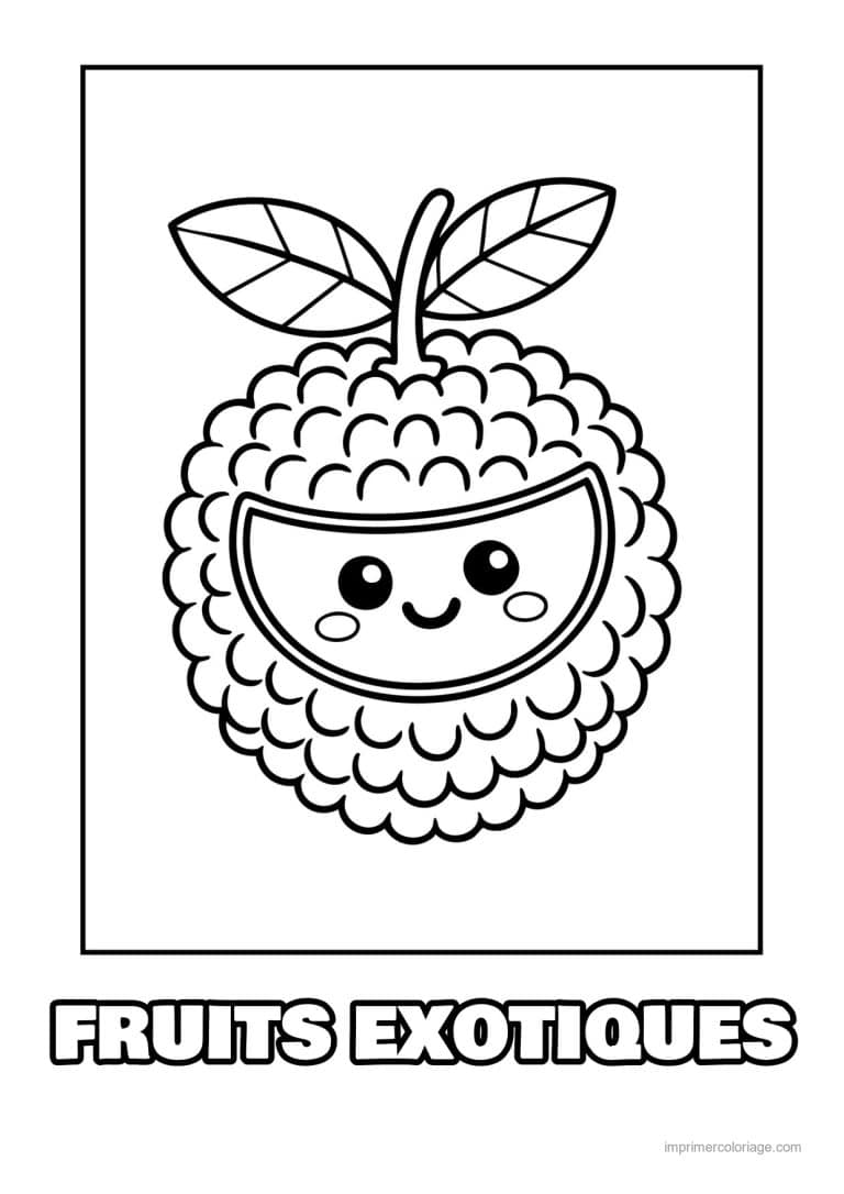 coloriage fruits exotiques litchi kawaii coupe - dessin gratuit &agrave; imprimer