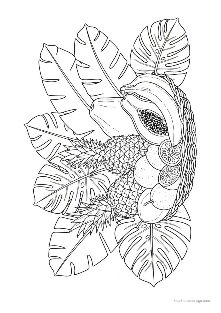 coloriage fruits exotiques papaye ananas et banane - dessin gratuit &agrave; imprimer