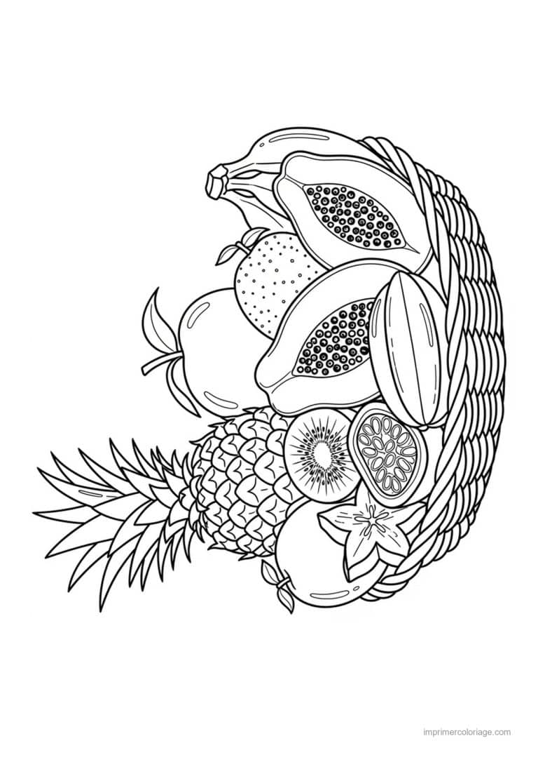 coloriage fruits exotiques papaye ananas et figue - dessin gratuit &agrave; imprimer
