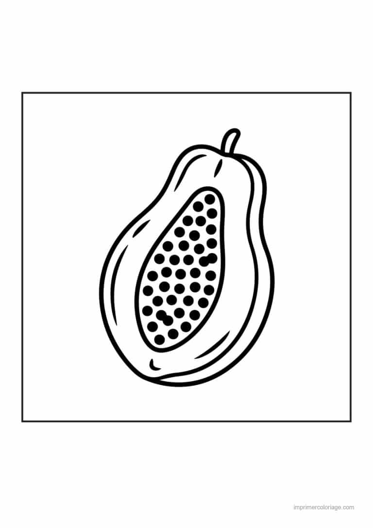 coloriage fruits exotiques papaye coupee kawaii - dessin gratuit &agrave; imprimer