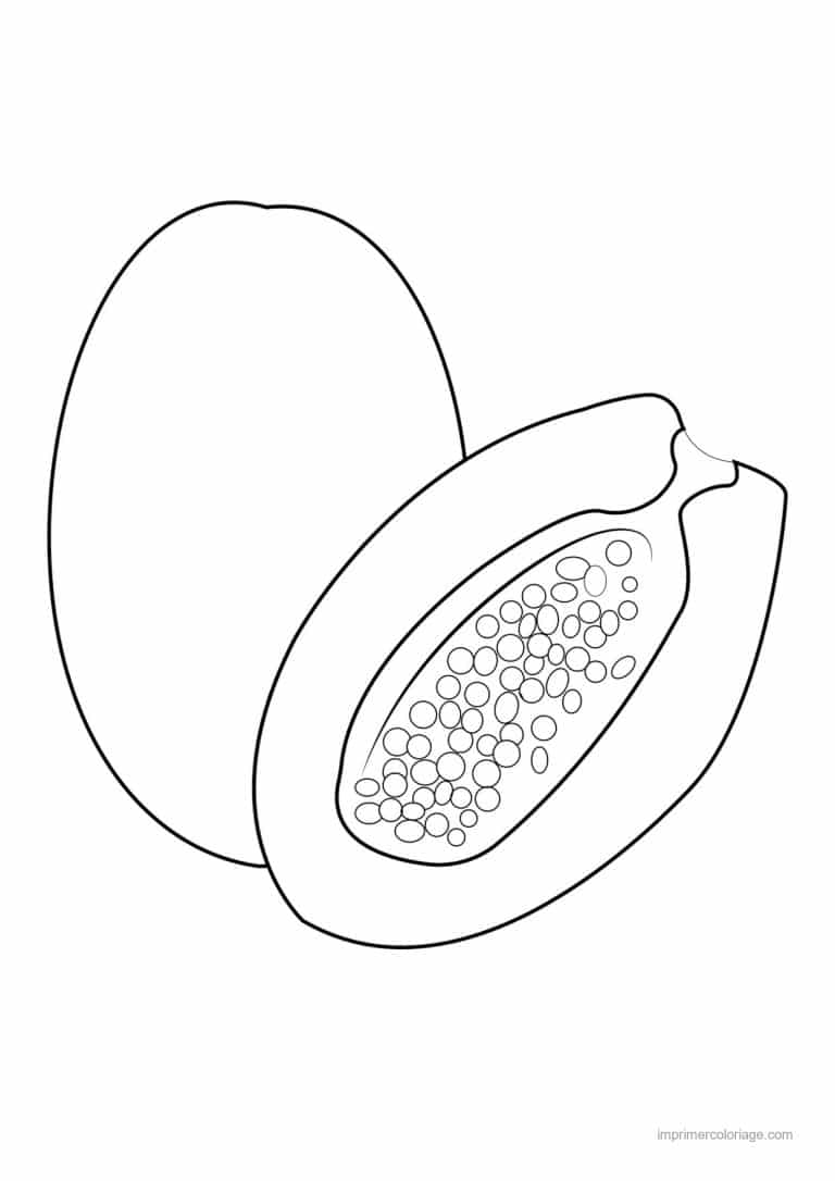 coloriage fruits exotiques papaye entiere et coupee - dessin gratuit &agrave; imprimer
