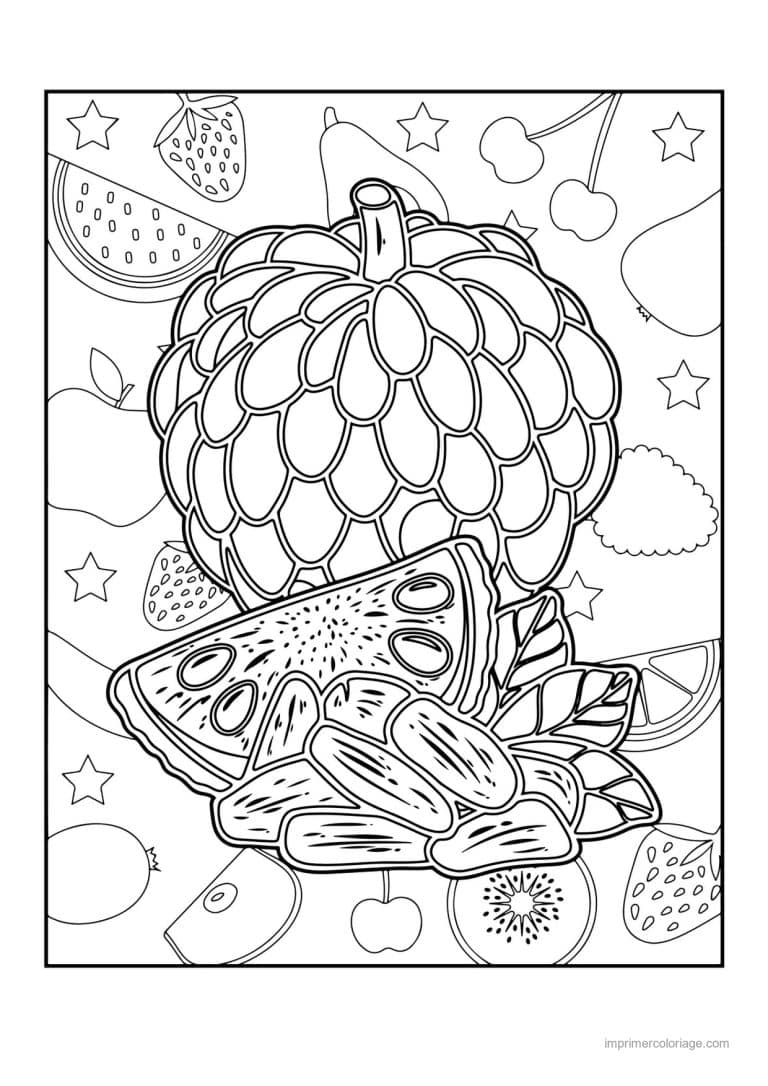 coloriage fruits exotiques pomme cannelle et dattes - dessin gratuit &agrave; imprimer