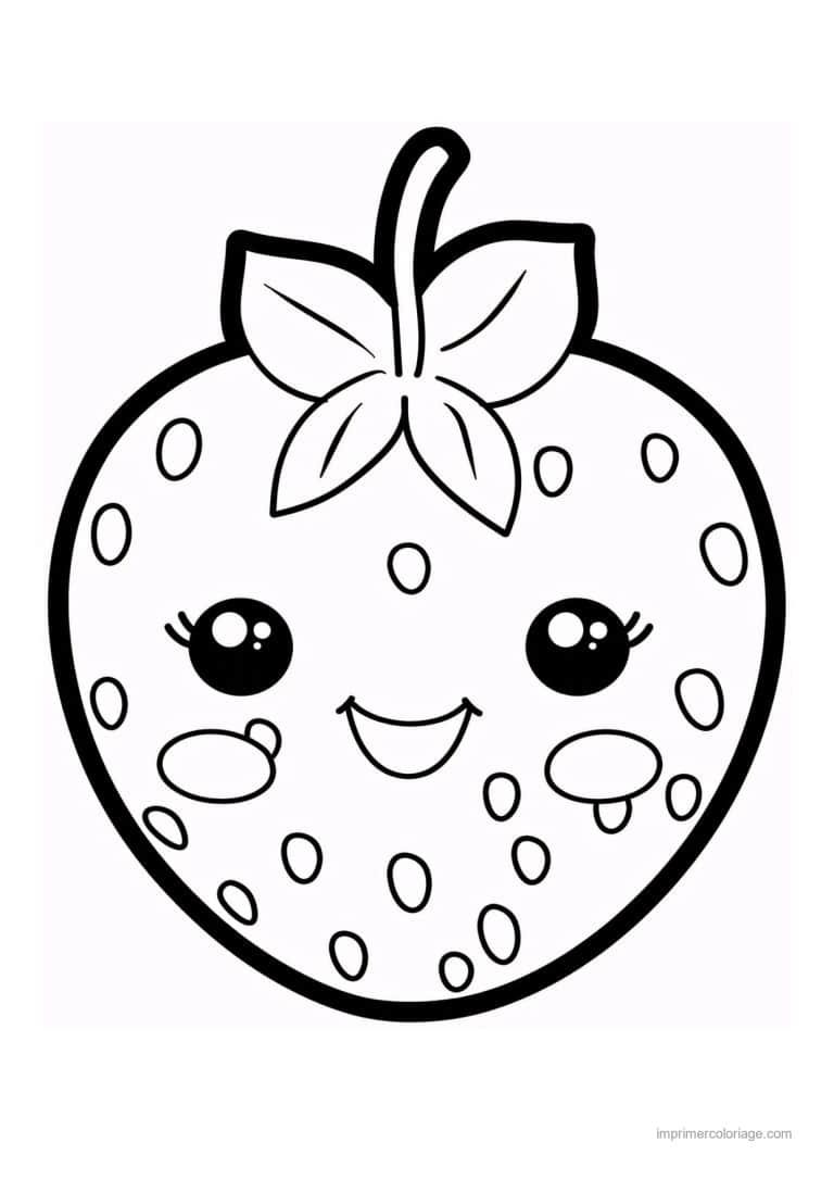 coloriage fruits fraise kawaii a pois - dessin gratuit &agrave; imprimer