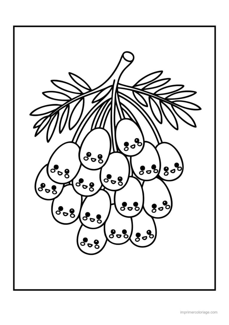 coloriage fruits grappe de dattes kawaii - dessin gratuit &agrave; imprimer