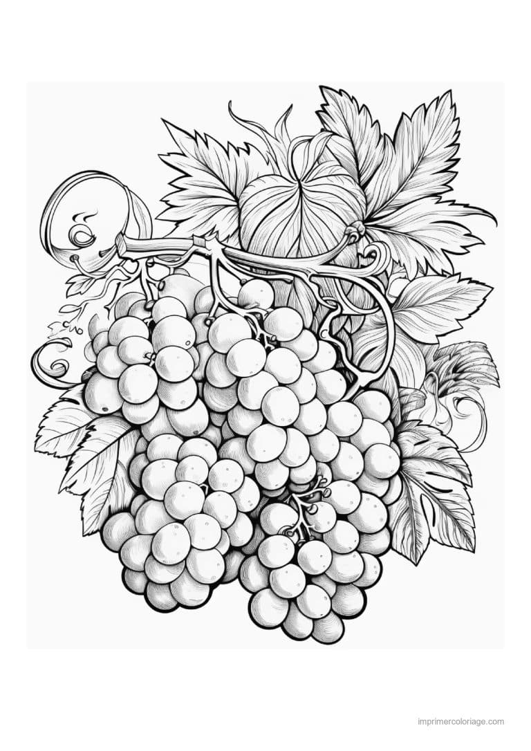 coloriage fruits grappe de raisin et vrilles - dessin gratuit &agrave; imprimer