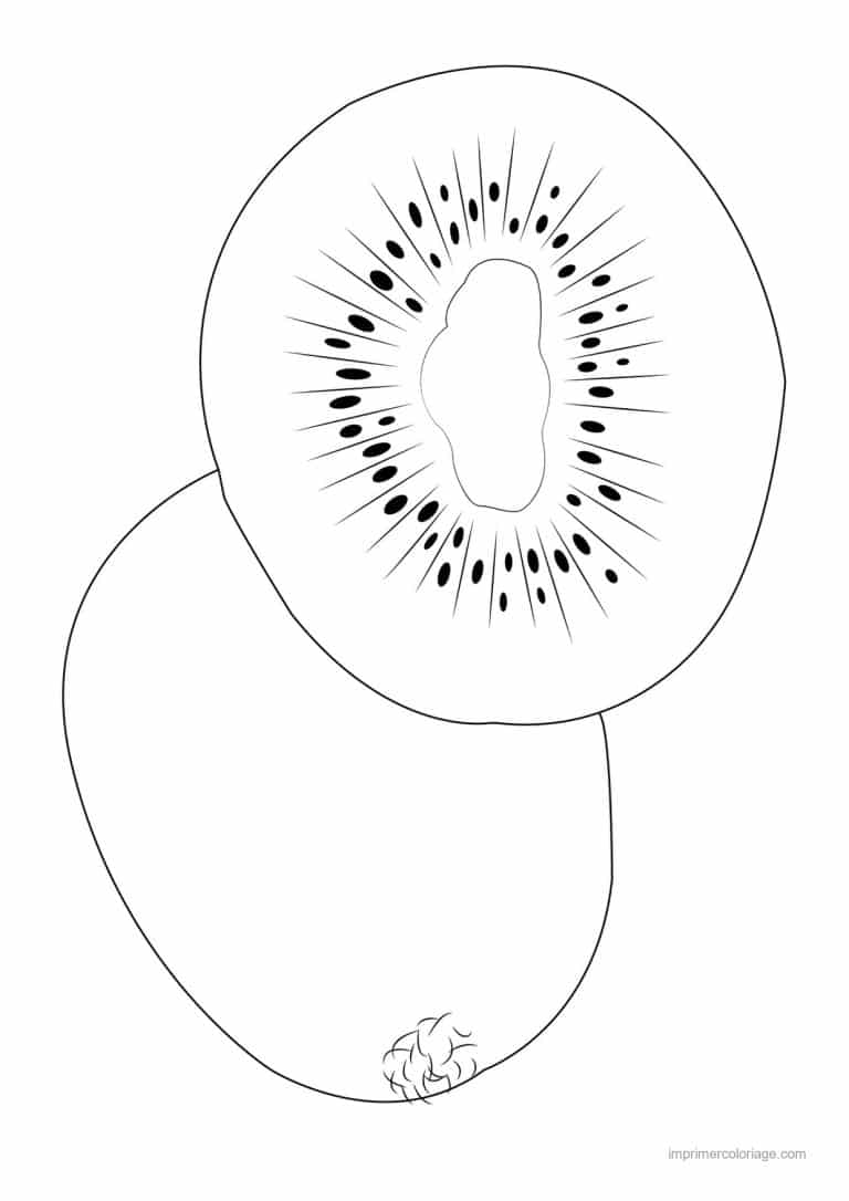 coloriage fruits kiwi entier et coupe - dessin gratuit &agrave; imprimer