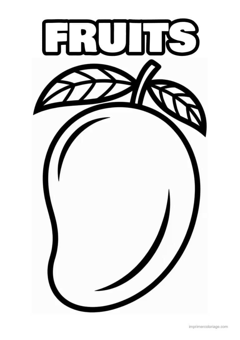 coloriage fruits mangue et ses feuilles au trait epais - dessin gratuit &agrave; imprimer