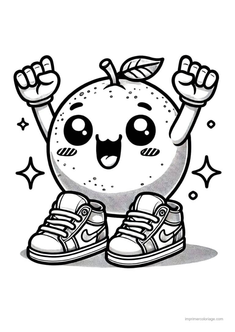 coloriage fruits orange kawaii bras leves - dessin gratuit &agrave; imprimer