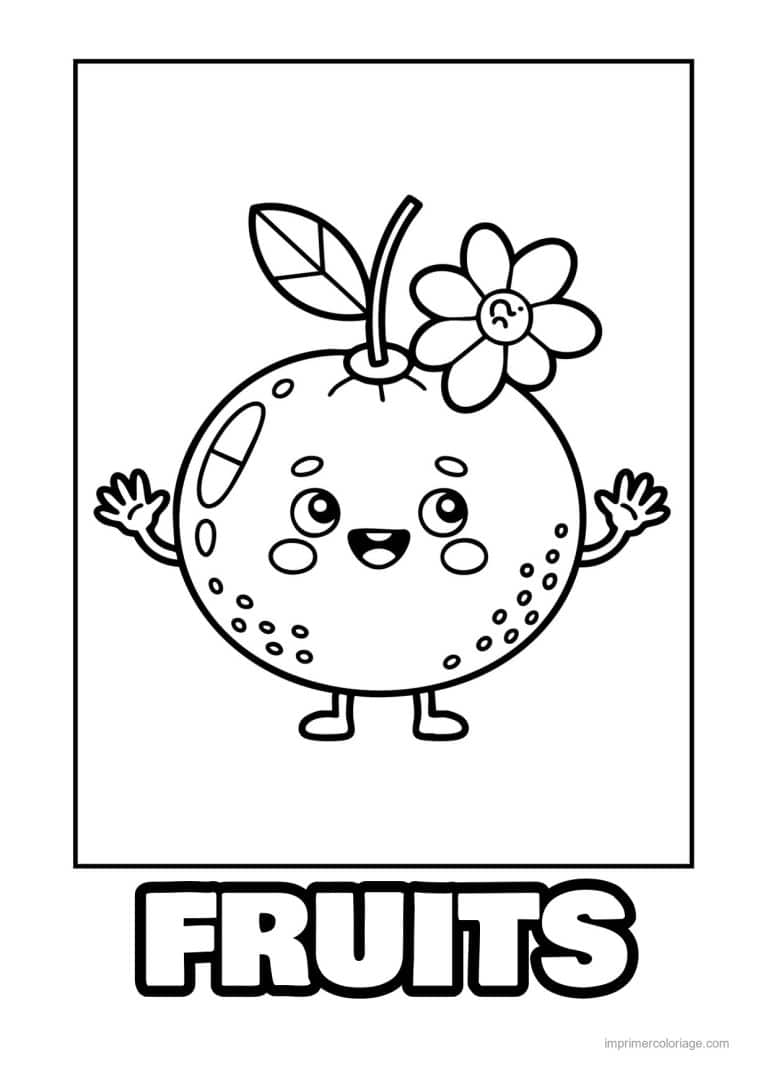 coloriage fruits orange kawaii fleurie - dessin gratuit &agrave; imprimer