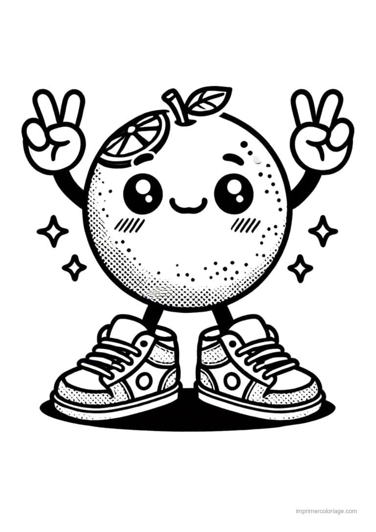 coloriage fruits orange kawaii qui fait le v - dessin gratuit &agrave; imprimer