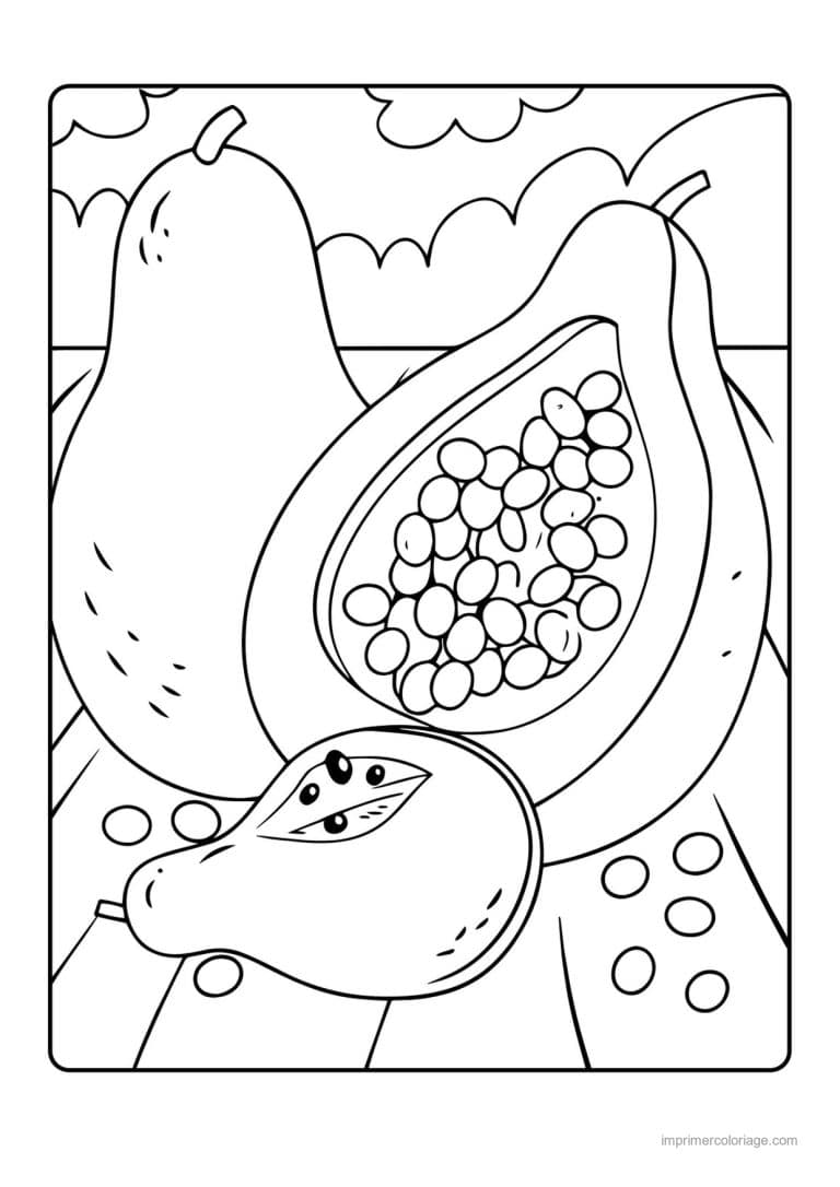 coloriage fruits papayes coupees et leurs graines - dessin gratuit &agrave; imprimer