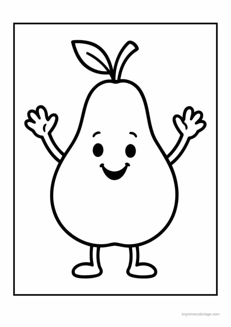 coloriage fruits poire kawaii bras leves - dessin gratuit &agrave; imprimer