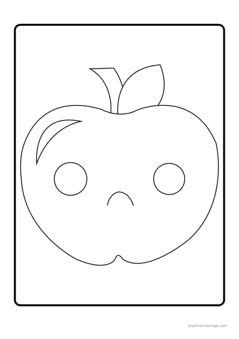 coloriage fruits pomme kawaii au visage - dessin gratuit &agrave; imprimer