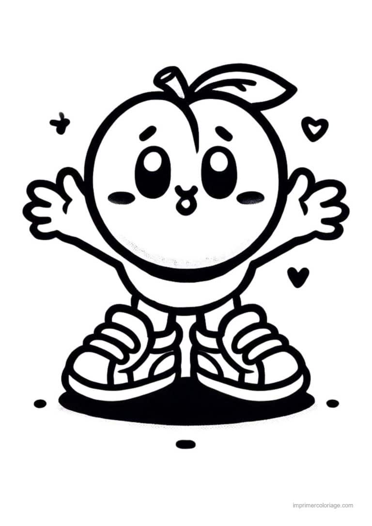 coloriage fruits pomme kawaii qui saute - dessin gratuit &agrave; imprimer