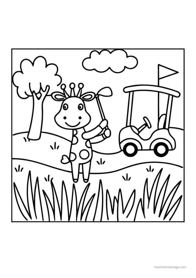 coloriage golf girafe voiturette golf - dessin gratuit &agrave; imprimer