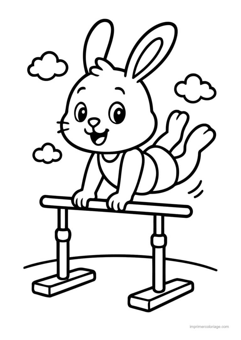 coloriage gymnastique lapin barres paralleles - dessin gratuit &agrave; imprimer