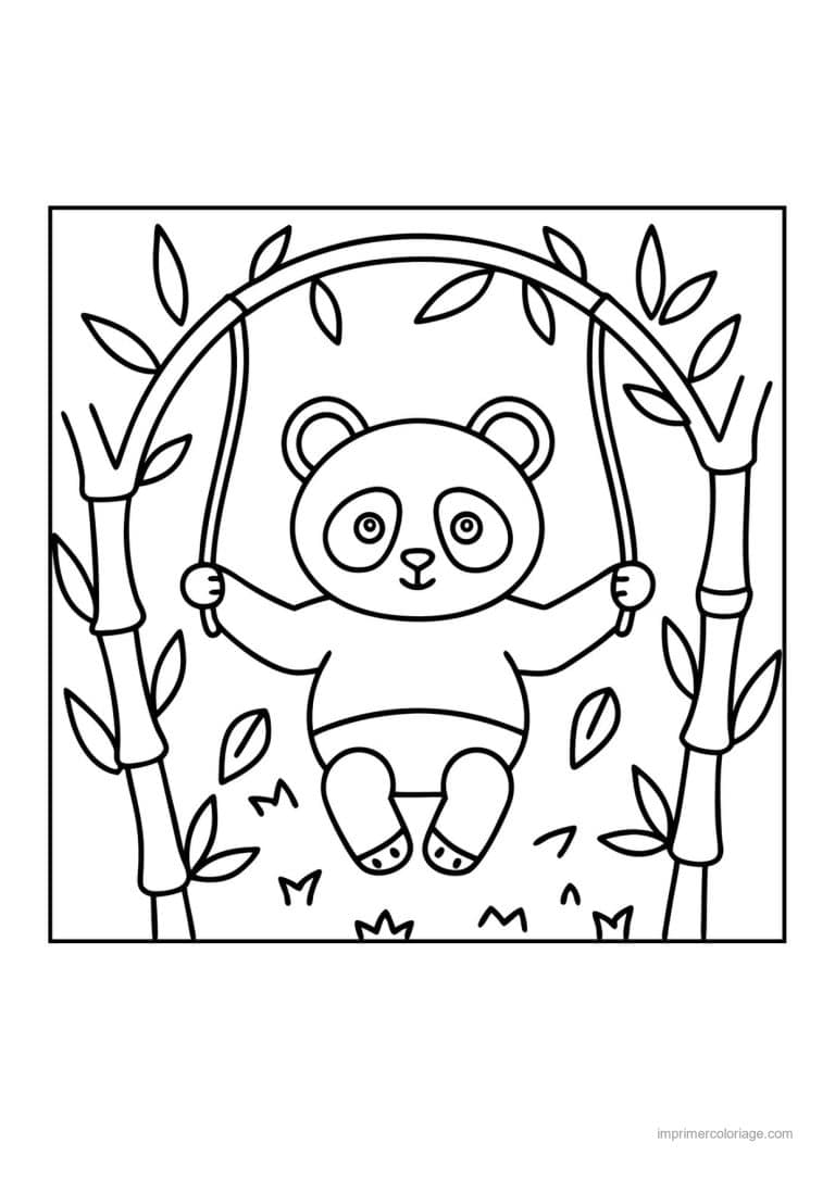 coloriage gymnastique panda anneaux bambou - dessin gratuit &agrave; imprimer