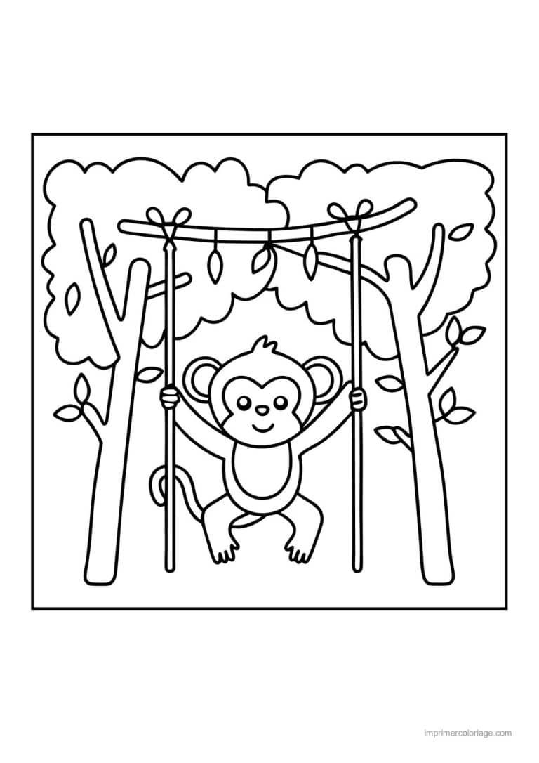 coloriage gymnastique singe anneaux - dessin gratuit &agrave; imprimer