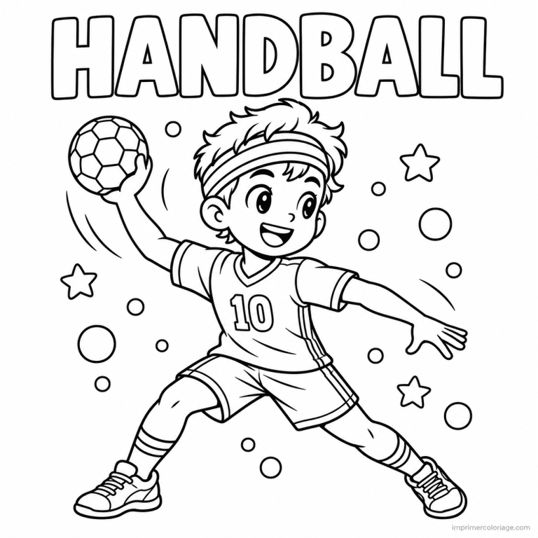 coloriage handball cute joueur bandeau lancer titre haut - dessin gratuit &agrave; imprimer
