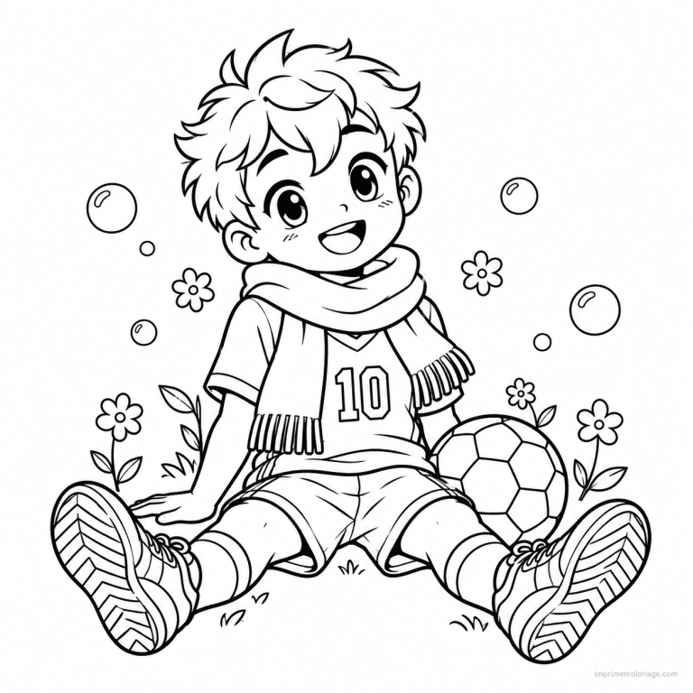coloriage handball cute joueur echarpe repos - dessin gratuit &agrave; imprimer