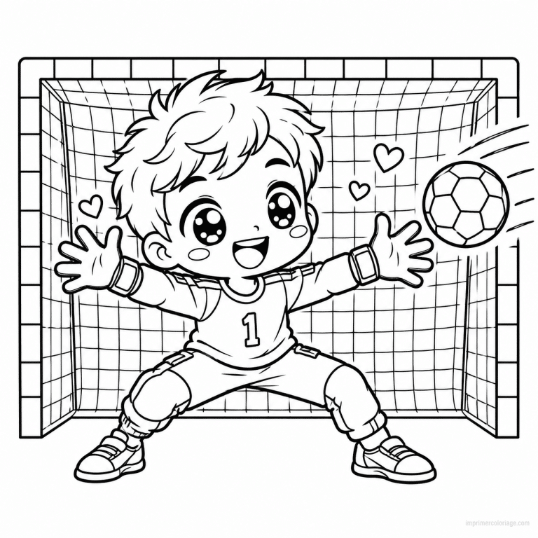 coloriage handball kawaii gardien arret ballon - dessin gratuit &agrave; imprimer