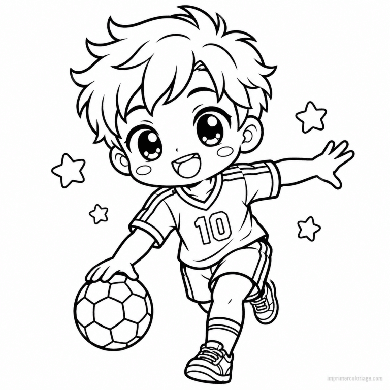 coloriage handball kawaii joueur dribble course - dessin gratuit &agrave; imprimer
