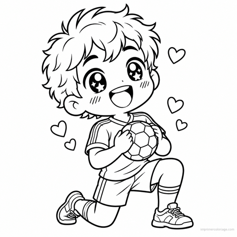 coloriage handball kawaii joueur genou ballon - dessin gratuit &agrave; imprimer