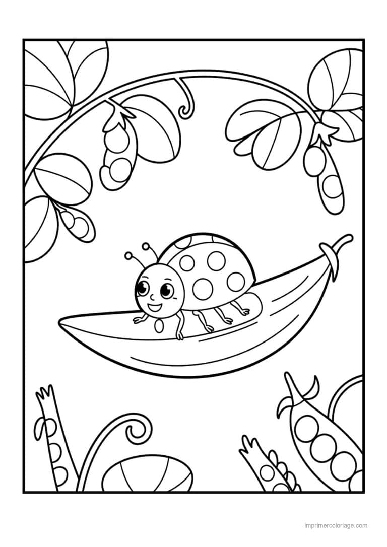 coloriage haricot petit pois gousse de petits pois en hamac - dessin gratuit &agrave; imprimer