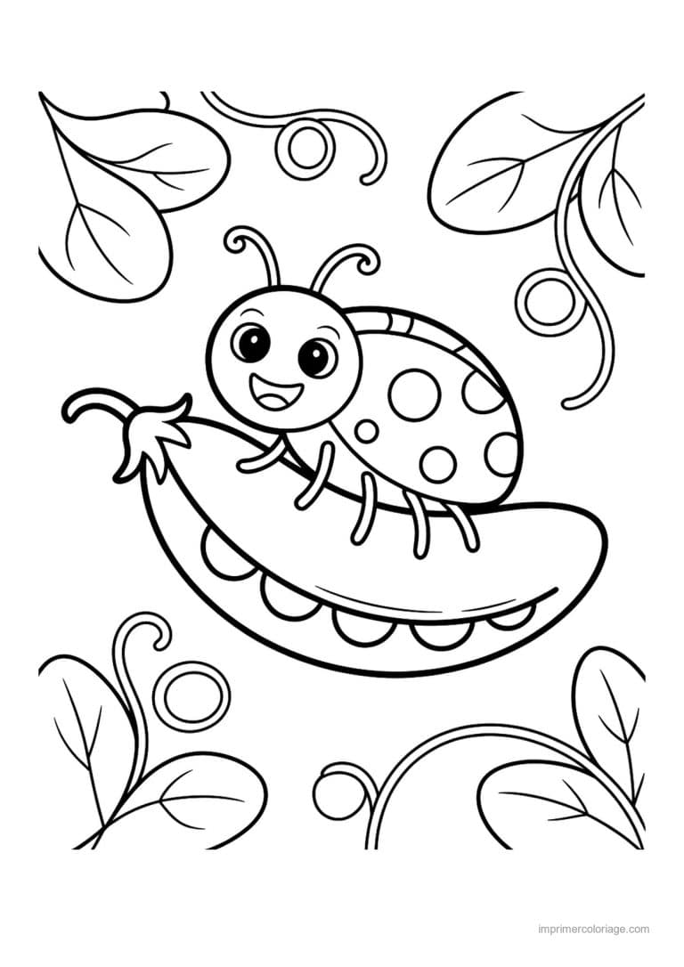 coloriage haricot petit pois gousse de petits pois et coccinelle - dessin gratuit &agrave; imprimer