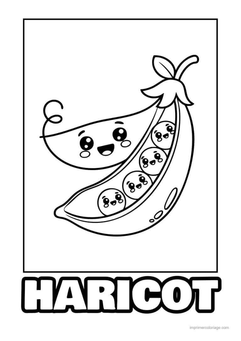 coloriage haricot petit pois gousse de petits pois kawaii 3 - dessin gratuit &agrave; imprimer