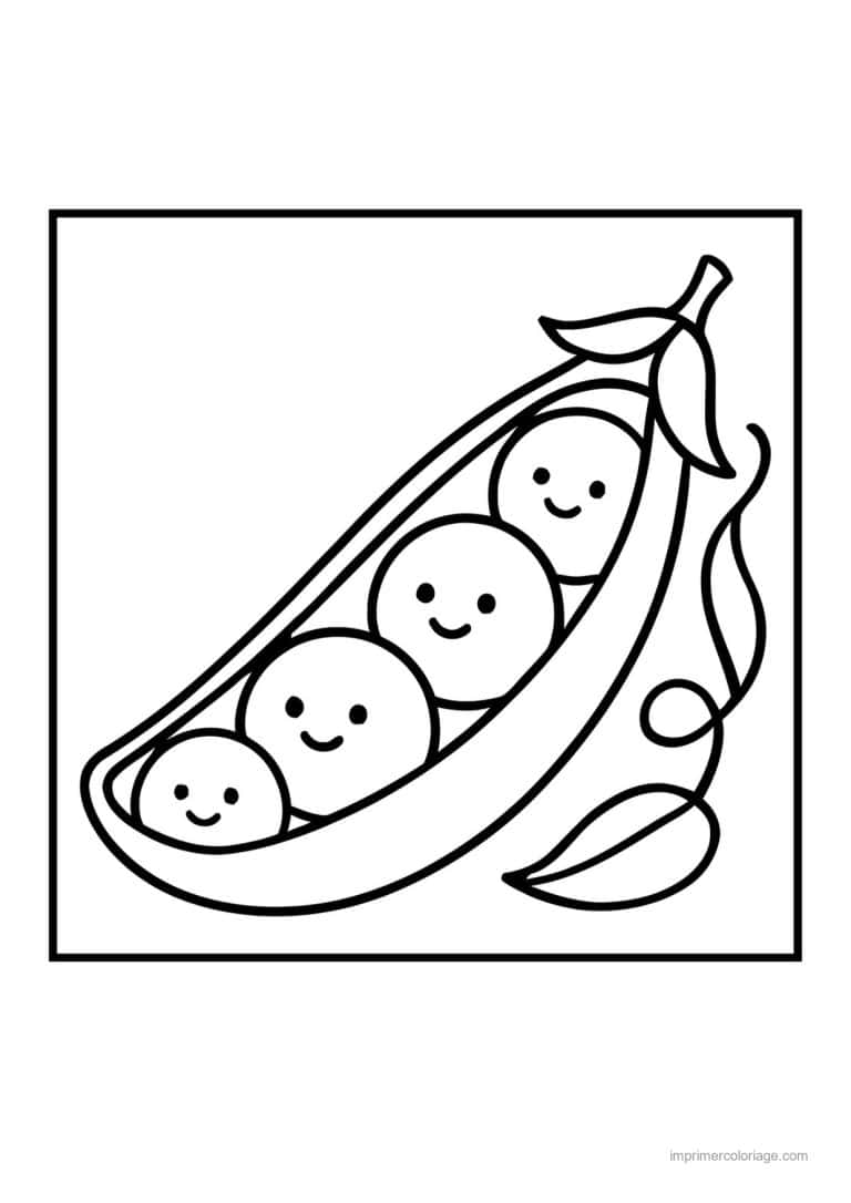 coloriage haricot petit pois gousse de petits pois kawaii - dessin gratuit &agrave; imprimer