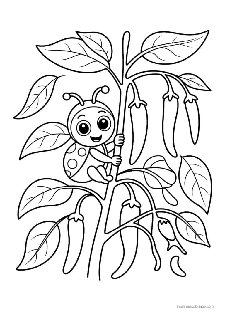 coloriage haricot petit pois plant de haricots et coccinelle - dessin gratuit &agrave; imprimer