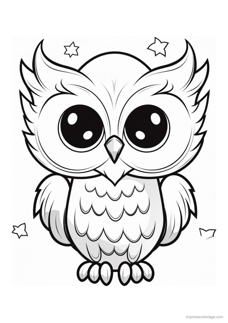 coloriage hibou entoure d etoiles - dessin gratuit &agrave; imprimer