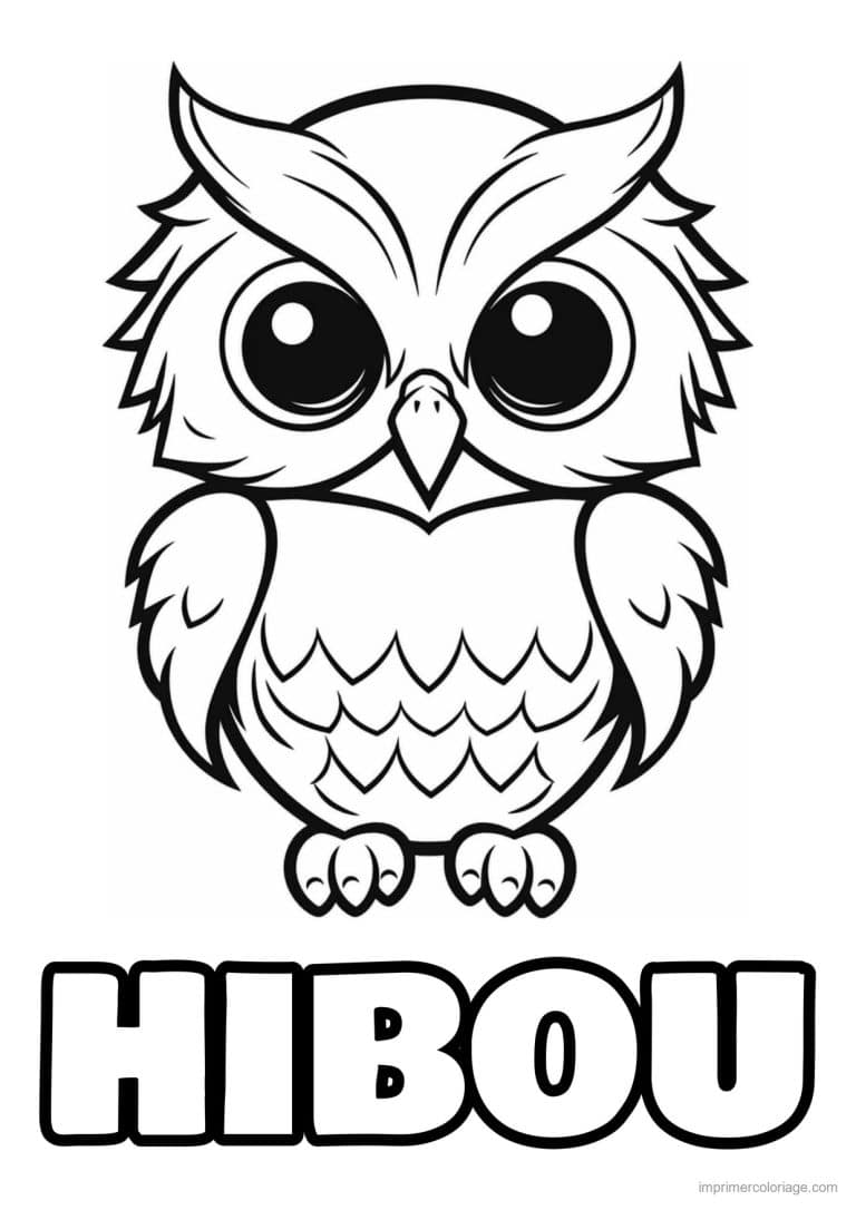 coloriage hibou kawai tout simple - dessin gratuit &agrave; imprimer