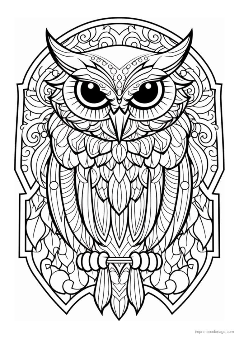 coloriage hibou mandala blason - dessin gratuit &agrave; imprimer