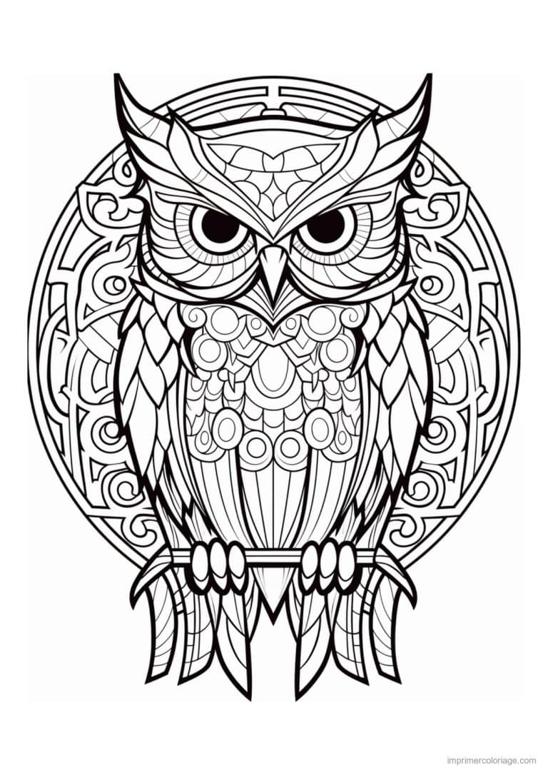 coloriage hibou mandala cercle - dessin gratuit &agrave; imprimer