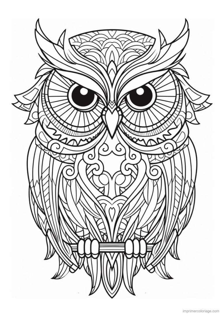 coloriage hibou mandala volutes - dessin gratuit &agrave; imprimer
