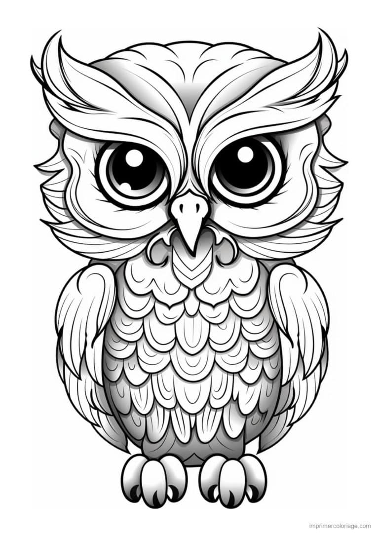 coloriage hibou plumage detaille - dessin gratuit &agrave; imprimer