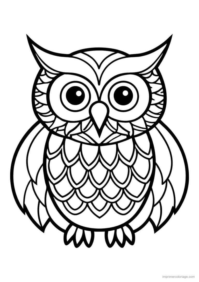 coloriage hibou plumes arrondies - dessin gratuit &agrave; imprimer