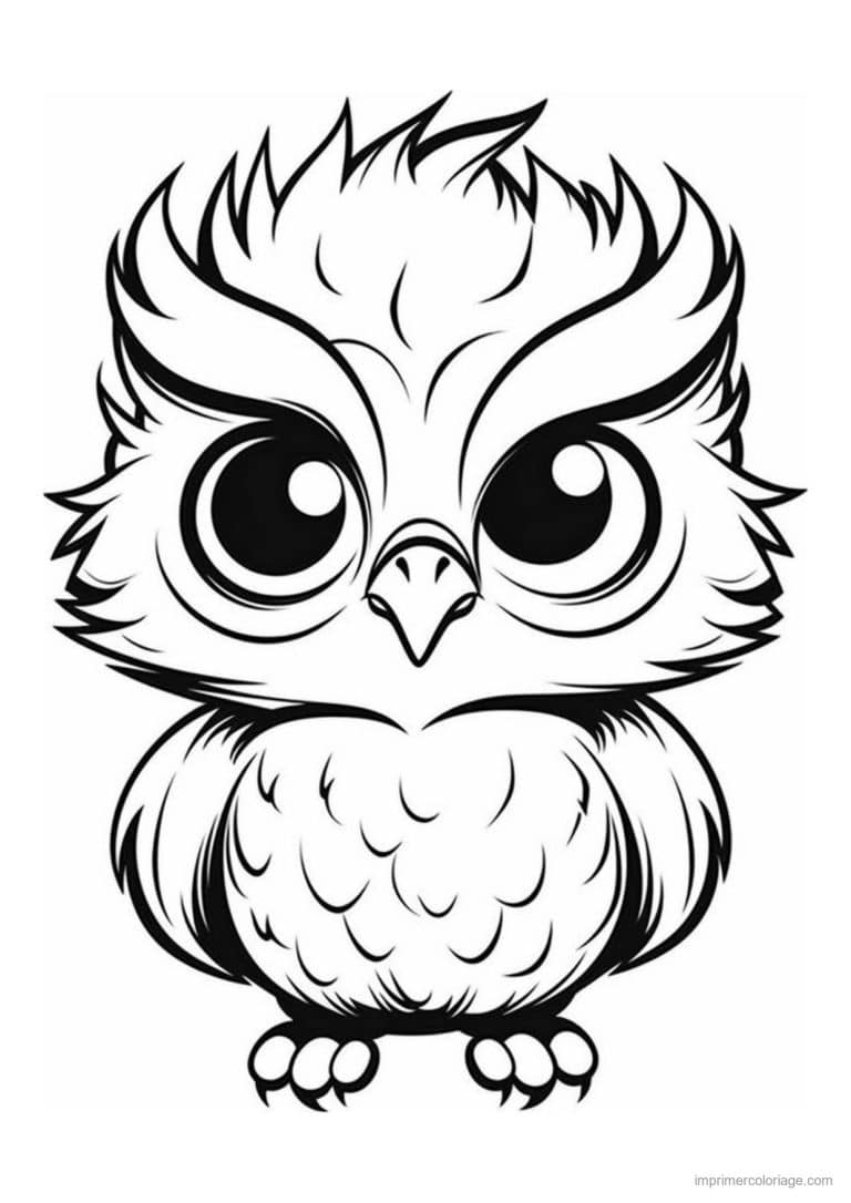 coloriage hibou plumes ebouriffees - dessin gratuit &agrave; imprimer
